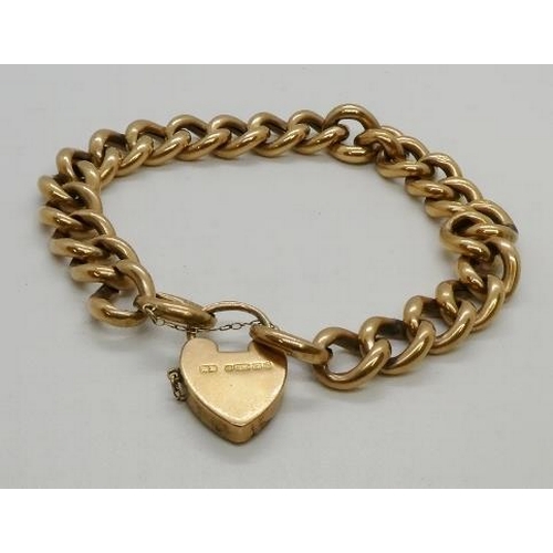 372 - A 9ct gold curb-link bracelet , with padlock clasp, 240mm long, Birmingham 1907, links stamped 9C, 2... 