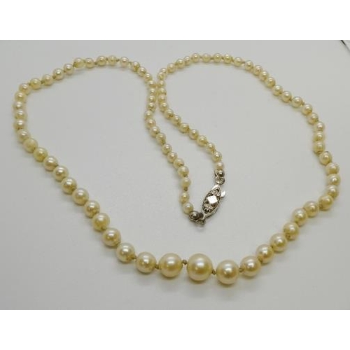 375 - A cultured pearl princess necklace, the graduated pearls from 3-3.5mm to 7-7.5mm, 51cm long,  with 9... 