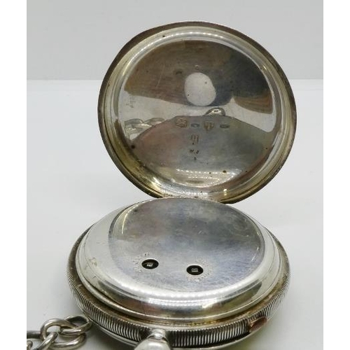 383 - A silver cased Marine decimal chronograph pocket watch, enamel face, engraved cartouche to reverse, ... 