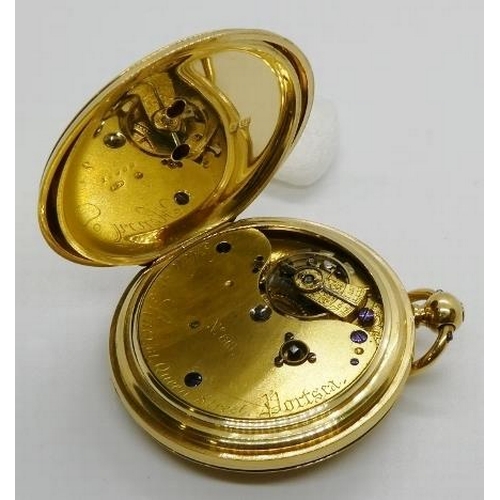 384 - A Victorian 18ct gold half hunter c.1865, key wind, white dial black Roman Numerals and outer minute... 