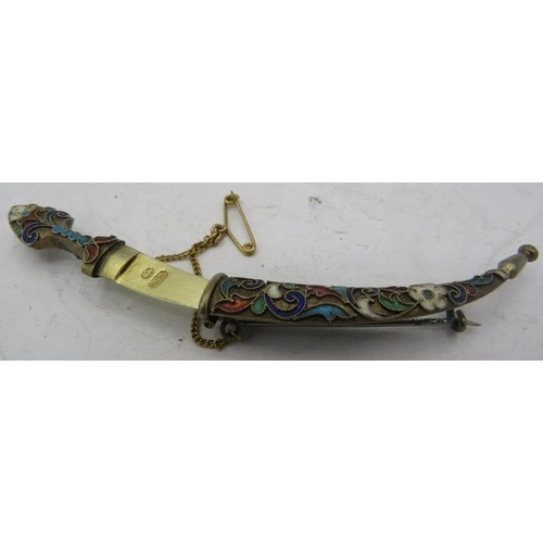 397 - A Russian silver & enamelled brooch in the form of a dagger and scabbard, approx weight 72 grams, ma... 