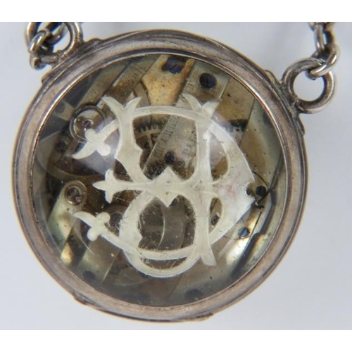 398 - A 19th century Charles Oudin Palais Royal chatelaine globe watch & key with French silver marks.
Con... 