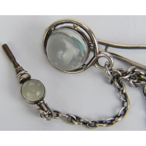 398 - A 19th century Charles Oudin Palais Royal chatelaine globe watch & key with French silver marks.
Con... 