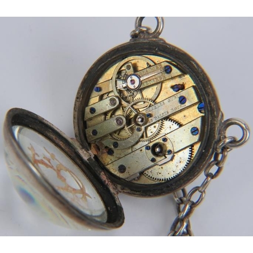 398 - A 19th century Charles Oudin Palais Royal chatelaine globe watch & key with French silver marks.
Con... 