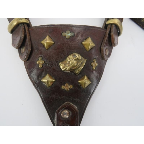 42 - A vintage leather and brass mounted bull dog harness and collar. Harness: 67 cm approximate length. ... 