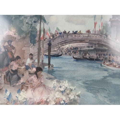 511 - Sir William Russell Flint - A framed & glazed print, 'Venetian scene', framed by Medici Society, sig... 