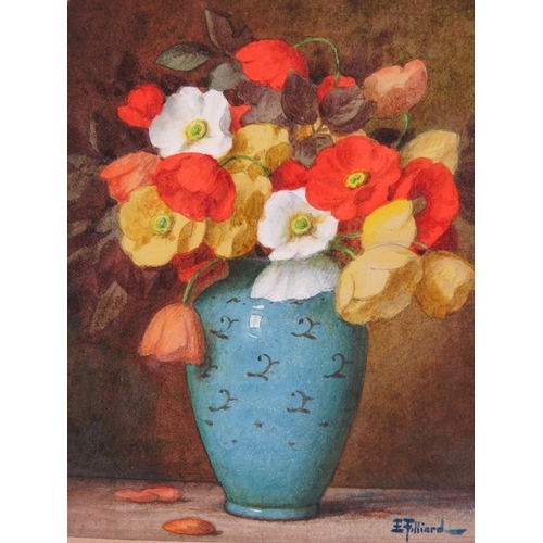 516 - E Filliard, Ernest (1868-1933) - A framed & glazed watercolour, 'flowers in a blue vase', signed low... 