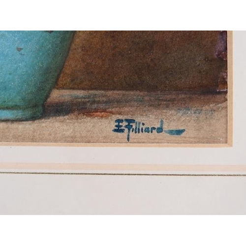 516 - E Filliard, Ernest (1868-1933) - A framed & glazed watercolour, 'flowers in a blue vase', signed low... 