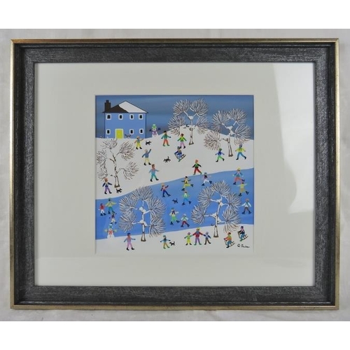 534 - Gordon Barker (British) - A framed & glazed acrylic on paper, 'Snow day fun', signed lower right G B... 