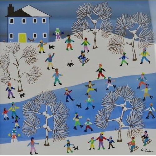 534 - Gordon Barker (British) - A framed & glazed acrylic on paper, 'Snow day fun', signed lower right G B... 