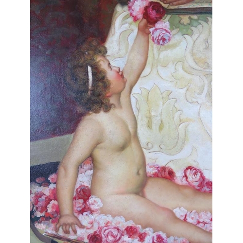 547 - After William Henry Margetson (1861-1940) - 'Cupid offering a rose', unsigned. 90cm x 71cm (35 1/2