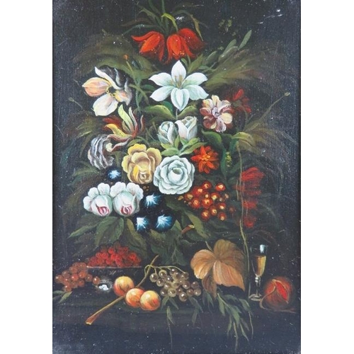 549 - A pair of framed 20th century oils on board, Dutch style, 'Still life flowers', unsigned. 17cm x 12c... 