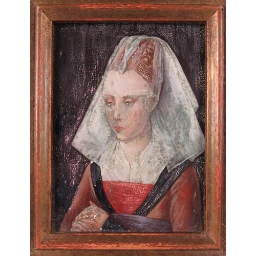 550 - A 20th century framed oil on copper, 'Portrait of a lady', unsigned. 11cm x 8cm (4 1/4