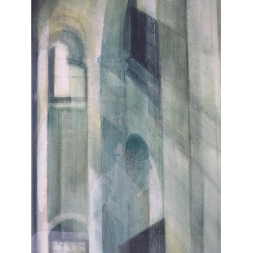 561 - Erno Nagy - A framed & glazed watercolour, titled 'Staircase III', signed lower right. 88cm x 48cm (... 