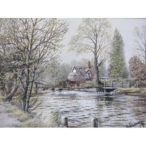 578 - Keith W Hastings (1948) - A framed oil on board, 'College at Flatford from the lock', signed lower r... 