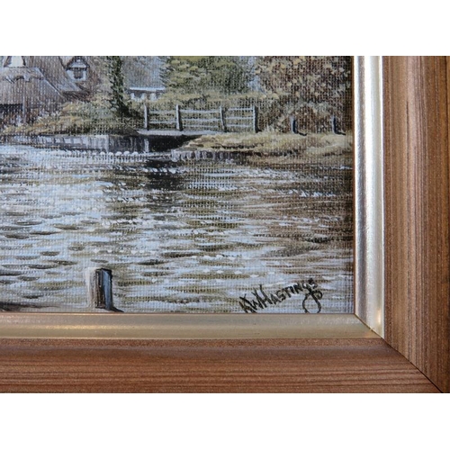 578 - Keith W Hastings (1948) - A framed oil on board, 'College at Flatford from the lock', signed lower r... 