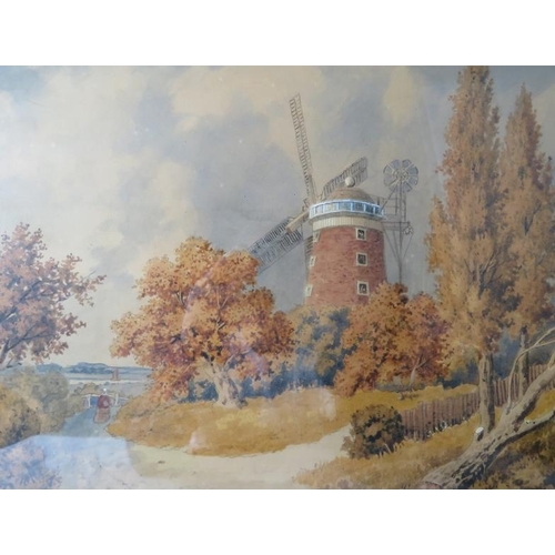 580 - British School (19th Century) - 'Windmill in a rural landscape', watercolour, 29cm x 35cm, framed.
C... 