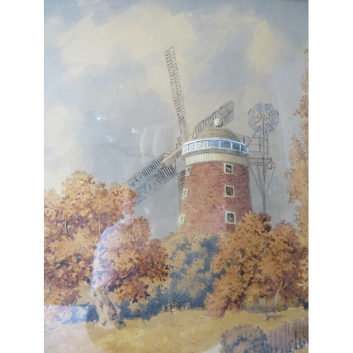 580 - British School (19th Century) - 'Windmill in a rural landscape', watercolour, 29cm x 35cm, framed.
C... 