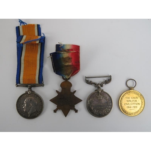 59 - A group of four WWI British military medals. Awarded to CH/1766 W.R. Bury, Col. SGT. R.M.L.I. 1st (R... 