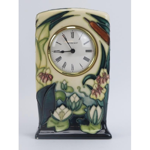 65 - A Moorcroft ‘Lamia’ pattern vase mantel clock designed by Rachel Bishop, circa 1996. Painted and imp... 