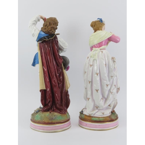 93 - A large pair of European porcelain figurines, late 19th/early 20th century. Blue ‘M’ marks beneath. ... 