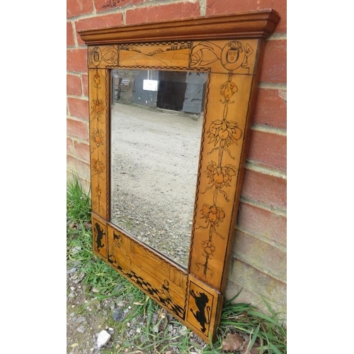 703 - An unusual Arts & Crafts Period bevelled wall mirror, the walnut surround with stepped cornice and p... 