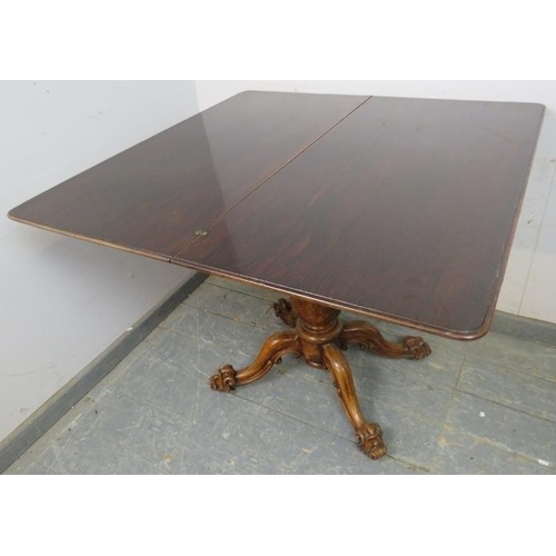 704 - A good early Victorian rosewood turnover tea table, having acanthus carved and scrolled frieze in hi... 