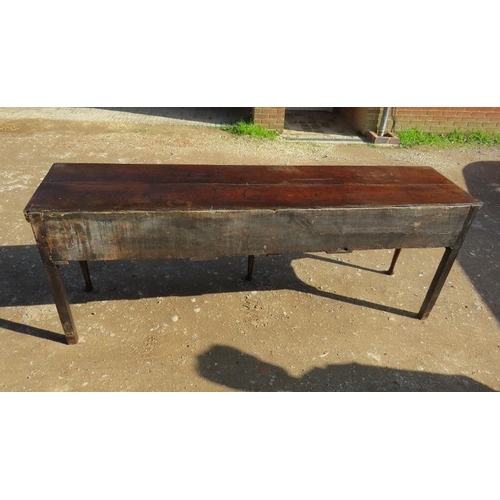 706 - An 18th century oak sideboard, housing three short crossbanded drawers with pierced brass ‘batwing’ ... 