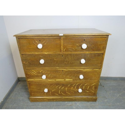 742 - A Victorian pine chest retaining the original scumbled paintwork, housing two short over three long ... 