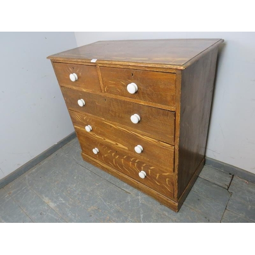 742 - A Victorian pine chest retaining the original scumbled paintwork, housing two short over three long ... 