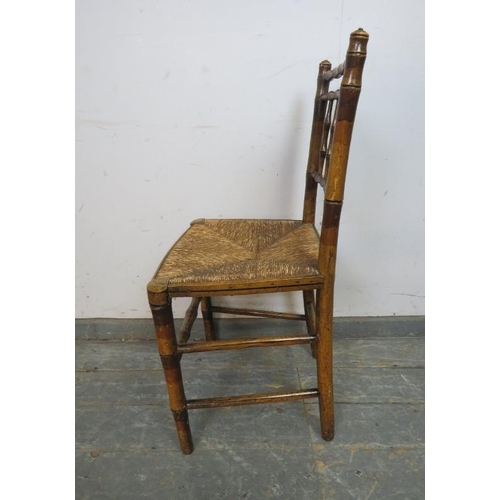 745 - A Regency Period faux bamboo occasional chair, retaining the original polychrome paintwork and rush ... 