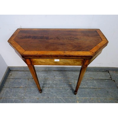 774 - A George III mahogany and satinwood octagonal folding card table, crossbanded and strung with ebony ... 