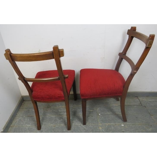 845 - A set of six Arts & Crafts Period mahogany dining chairs in the manner of Pugin, the chamfered backr... 