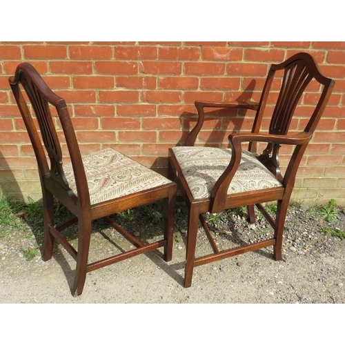 848 - A set of eight (6+2) antique Georgian Revival mahogany dining chairs, the shield backs with shaped a... 