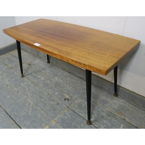 853 - A mid-century rectangular coffee table, the solid teak top with curved sides, on dansette legs. 
H41... 