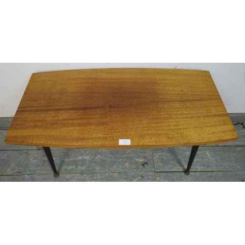 853 - A mid-century rectangular coffee table, the solid teak top with curved sides, on dansette legs. 
H41... 