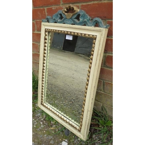 877 - A vintage painted parcel gilt wall mirror, having carved and pierced cornice and beaded surround. 
H... 