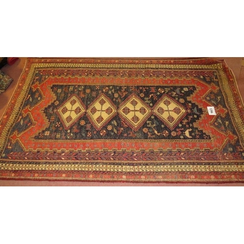 903 - A central Persian Sumak Kilim rug, four interlocking diamond pattern to centre, cream on blue & red.... 