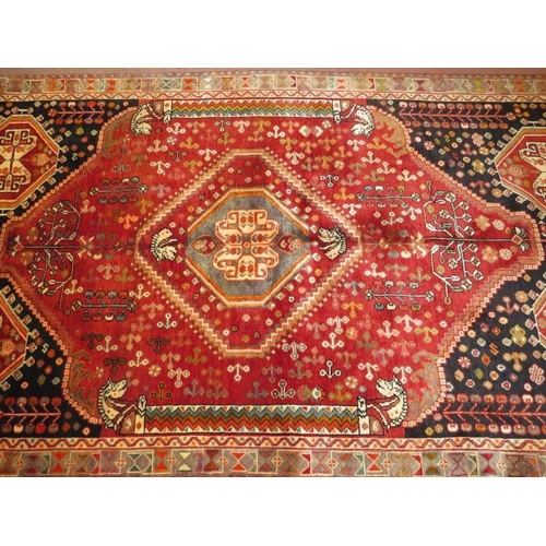 905 - Central Persian Isfahan carpet, central medallion, pale blue, cream & red, with wide borders. 353cm ... 