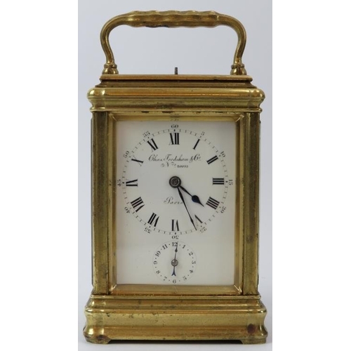 118 - A Charles Frodsham brass repeater carriage clock with alarm, late Victorian/Edwardian period. Dial s... 