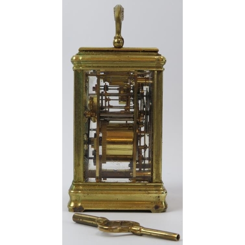 118 - A Charles Frodsham brass repeater carriage clock with alarm, late Victorian/Edwardian period. Dial s... 