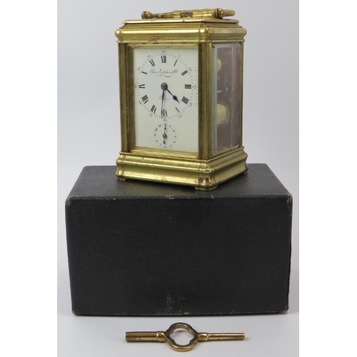 118 - A Charles Frodsham brass repeater carriage clock with alarm, late Victorian/Edwardian period. Dial s... 