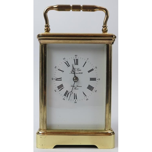 119 - A French L'Epee brass carriage clock, 20th century. Dial signed ‘L’Epee Fondee en 1839 Sainte Suzann... 