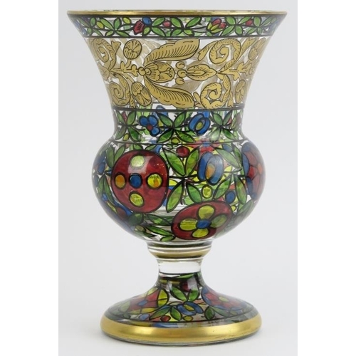 12 - A German gilt and coloured glass rummer by Julius Mulhaus & Co, Haida, circa 1910 - 1920. Of thistle... 