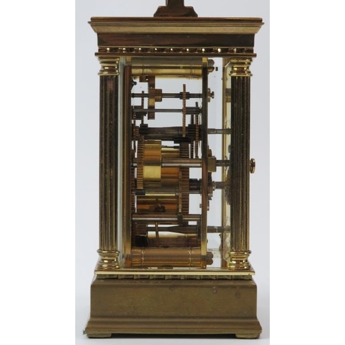 122 - A French L'Epee brass carriage clock, 20th century. Frame with corner columns, dial signed ‘L’Epee F... 