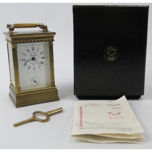 122 - A French L'Epee brass carriage clock, 20th century. Frame with corner columns, dial signed ‘L’Epee F... 