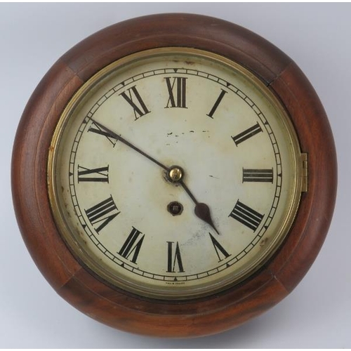 146 - A mahogany wall clock, late 19th/early 20th century. With Roman numeral dial and hinged brass bezel.... 