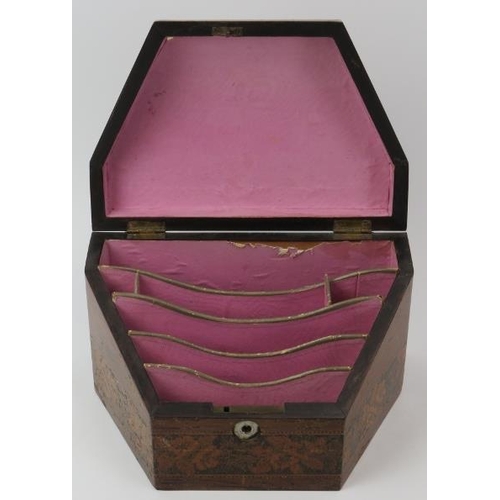 150 - A Tunbridge ware parquetry inlaid letter rack box, late 19th/early 20th century. The hinged cover de... 