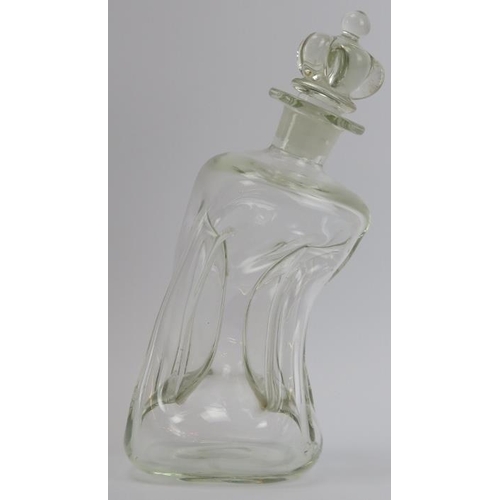 161 - A Jacob Bang for Holmegaard tipsy ‘Kluk Kluk’ pinched clear glass decanter, mid 20th century. 23.5 c... 