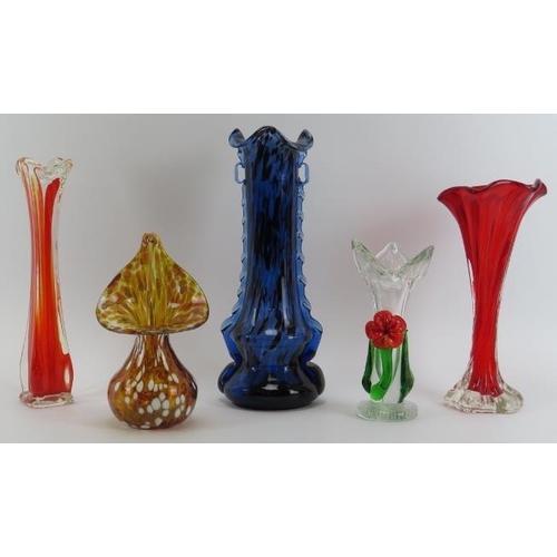 167 - A group of five Murano/Bohemian glass vases, mid/late 20th century. (5 items) 31.5 cm tallest height... 